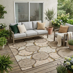 5x8 Faux Bois Polyester Area Rug Washable Stain Resistant for Patio or Living Room