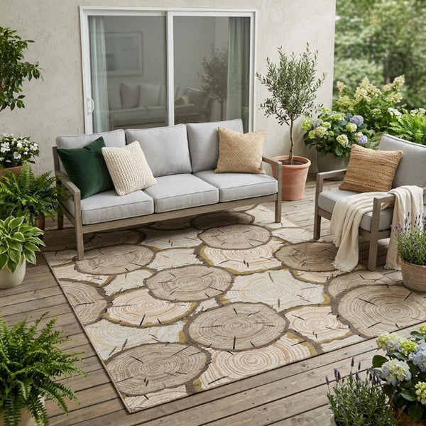 5x8 Faux Bois Polyester Area Rug Washable Stain Resistant for Patio or Living Room