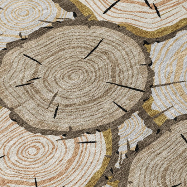 5x8 Faux Bois Polyester Area Rug Washable Stain Resistant for Patio or Living Room