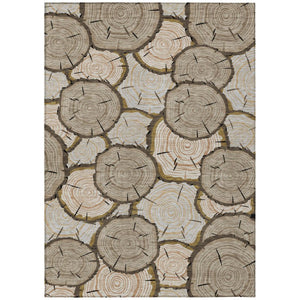HomeRoots 8x10 Faux Bois Polyester Area Rug Washable Stain Resistant Indoor Outdoor Khaki 743246