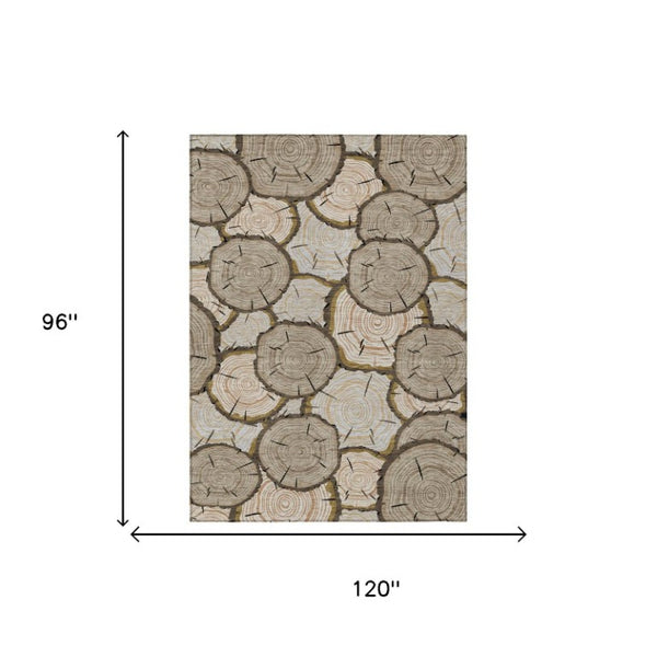 8x10 Faux Bois Polyester Area Rug Washable Stain Resistant Indoor Outdoor Khaki