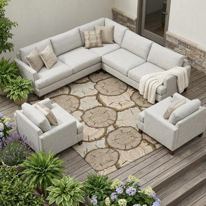 9 X 12 Faux Bois Polyester Area Rug Washable Stain Resistant Indoor Outdoor Khaki