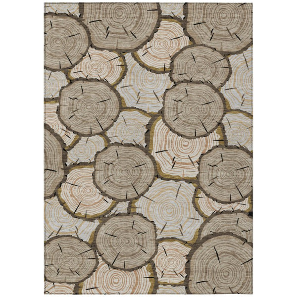 HomeRoots 9 X 12 Faux Bois Polyester Area Rug Washable Stain Resistant Indoor Outdoor Khaki 743247