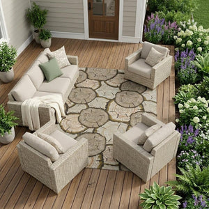 10 X 14 Faux Bois Polyester Area Rug Washable Stain Resistant Indoor Outdoor Use