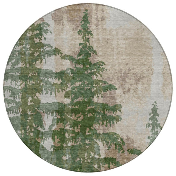 HomeRoots 8 Foot Round Floral Polyester Rug Stain Resistant Washable for Indoor Outdoor Use 743251
