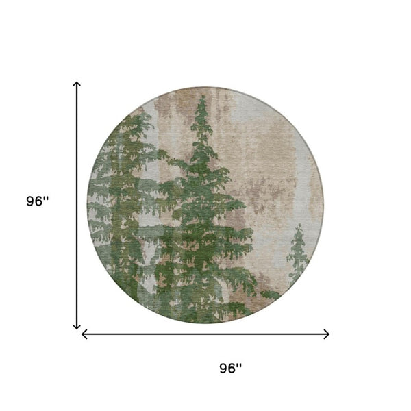 8 Foot Round Floral Polyester Rug Stain Resistant Washable for Indoor Outdoor Use