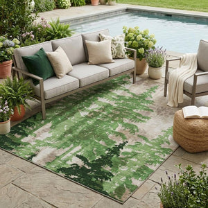 5x8 Emerald Floral Polyester Area Rug Washable Stain Resistant Indoor Outdoor Patio