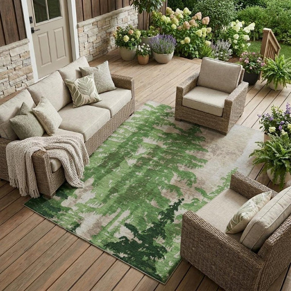 10 X 14 Emerald Floral Polyester Area Rug Washable Stain Resistant Indoor Outdoor