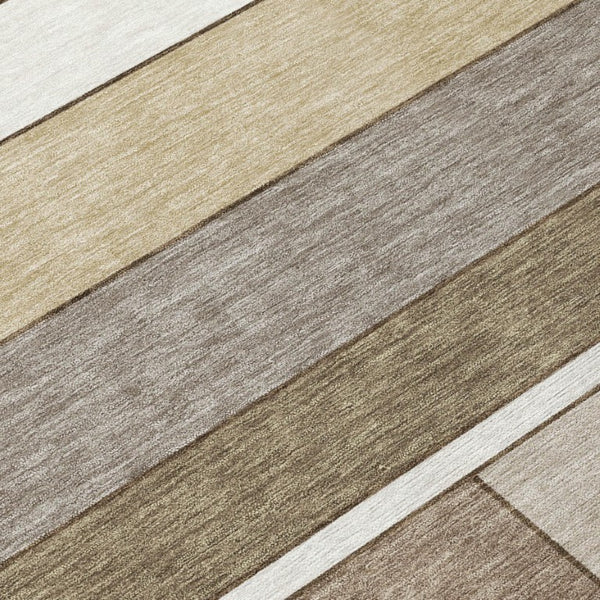 5x8 Geometric Polyester Area Rug Washable Stain Resistant Indoor Outdoor Beige Brown