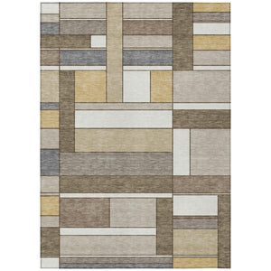 HomeRoots 8 X 10 Beige Brown Geometric Polyester Rug for Patio Porch or Living Room Use 743270