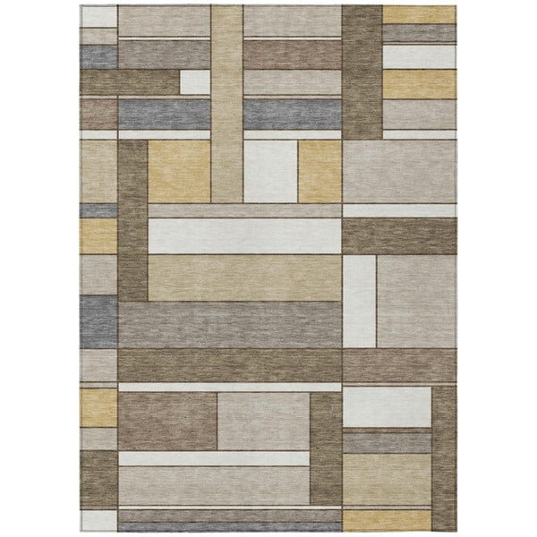 HomeRoots 8 X 10 Beige Brown Geometric Polyester Rug for Patio Porch or Living Room Use 743270