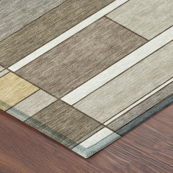8 X 10 Beige Brown Geometric Polyester Rug for Patio Porch or Living Room Use