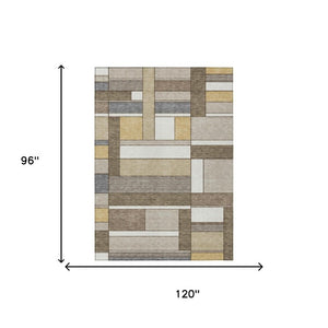 8 X 10 Beige Brown Geometric Polyester Rug for Patio Porch or Living Room Use