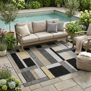 5x8 Geometric Polyester Area Rug Washable Stain Resistant Indoor Outdoor Graphite