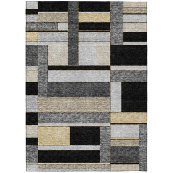 HomeRoots 5x8 Geometric Polyester Area Rug Washable Stain Resistant Indoor Outdoor Graphite 743274