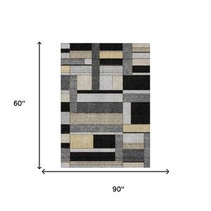 5x8 Geometric Polyester Area Rug Washable Stain Resistant Indoor Outdoor Graphite