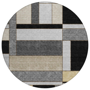 8 Ft Round Geometric Polyester Rug Washable for Patio Porch Kitchen or Family Room