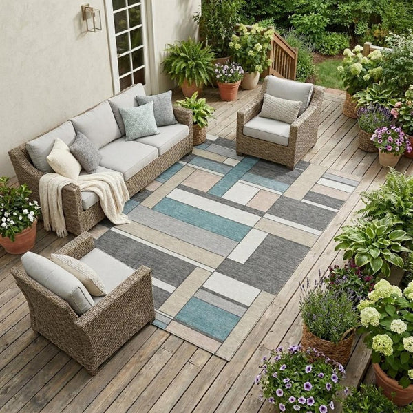 8 X 10 Gray Graphite Geometric Polyester Area Rug Stain Resistant Indoor Outdoor