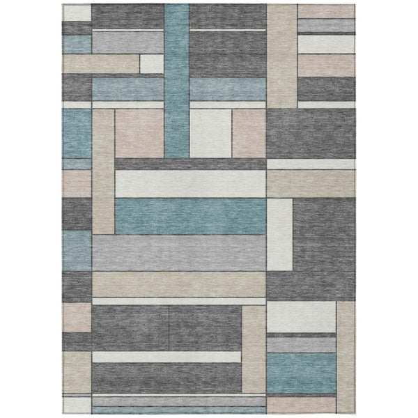 HomeRoots 8 X 10 Gray Graphite Geometric Polyester Area Rug Stain Resistant Indoor Outdoor 743294