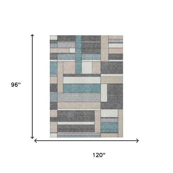 8 X 10 Gray Graphite Geometric Polyester Area Rug Stain Resistant Indoor Outdoor