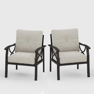 English Elm Set of 2 Outdoor Steel Armchairs Powder Coated Matte Frame with Cushioned Patio Seating Light Khaki+Beige B082P455144