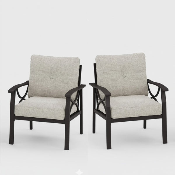 English Elm Set of 2 Outdoor Steel Armchairs Powder Coated Matte Frame with Cushioned Patio Seating Light Khaki+Beige B082P455144