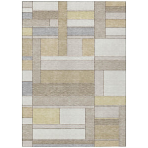 HomeRoots 10 X 14 Ivory Beige Geometric Polyester Area Rug Stain Resistant for Patio 743302