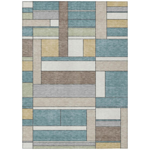 HomeRoots 8 X 10 Teal Beige Geometric Polyester Area Rug Washable Stain Resistant Indoor Outdoor 743306