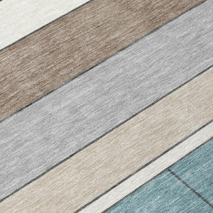 9 X 12 Teal Beige Geometric Polyester Area Rug Washable Stain Resistant Patio