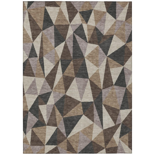 HomeRoots 5 X 8 Beige Brown Geometric Polyester Area Rug Washable Stain Resistant Indoor Outdoor 743310