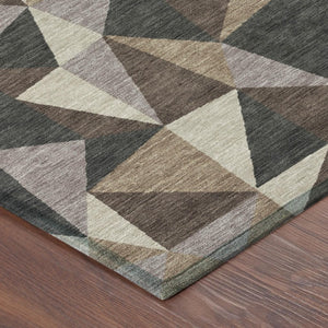 5 X 8 Beige Brown Geometric Polyester Area Rug Washable Stain Resistant Indoor Outdoor