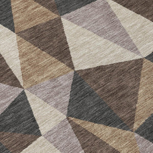 5 X 8 Beige Brown Geometric Polyester Area Rug Washable Stain Resistant Indoor Outdoor