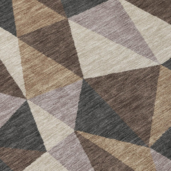 5 X 8 Beige Brown Geometric Polyester Area Rug Washable Stain Resistant Indoor Outdoor