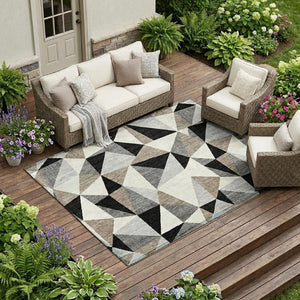 9 X 12 Graphite Geometric Polyester Area Rug Washable for Indoor Outdoor Use