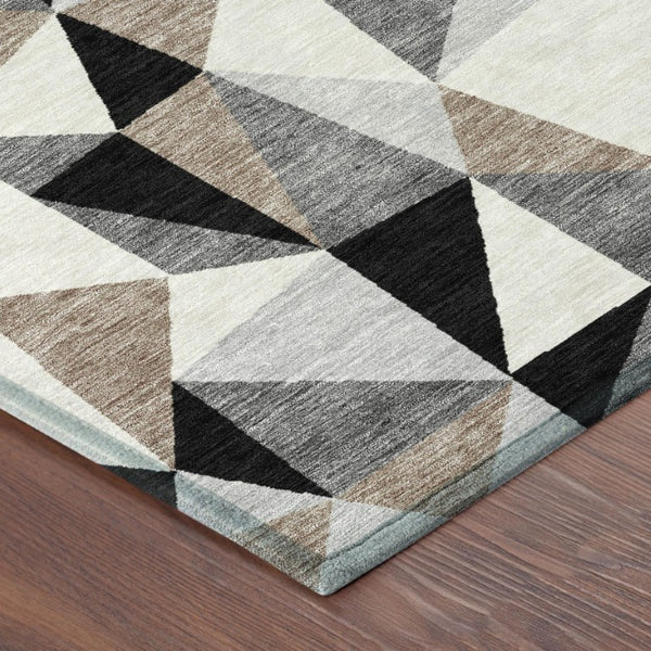 HomeRoots 9 X 12 Graphite Geometric Polyester Area Rug Washable for Indoor Outdoor Use 743319
