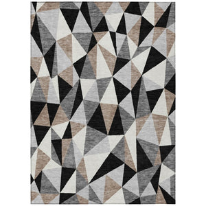 9 X 12 Graphite Geometric Polyester Area Rug Washable for Indoor Outdoor Use
