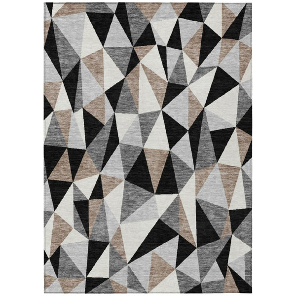 9 X 12 Graphite Geometric Polyester Area Rug Washable for Indoor Outdoor Use
