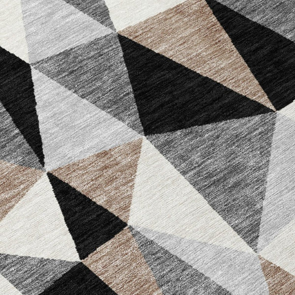 9 X 12 Graphite Geometric Polyester Area Rug Washable for Indoor Outdoor Use
