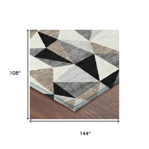 9 X 12 Graphite Geometric Polyester Area Rug Washable for Indoor Outdoor Use