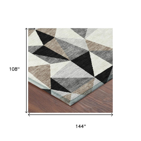 9 X 12 Graphite Geometric Polyester Area Rug Washable for Indoor Outdoor Use