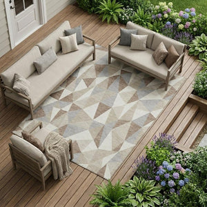 10 X 14 Geometric Ivory Silver Polyester Area Rug Washable for Indoor Outdoor Use