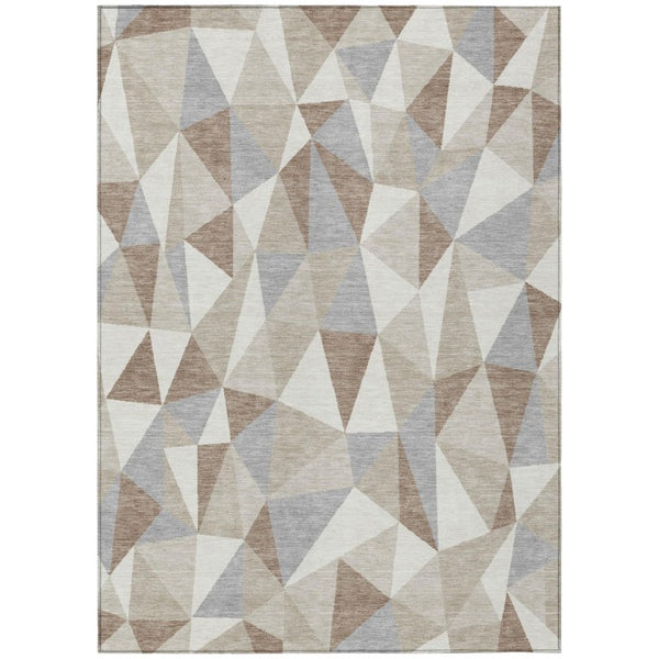 HomeRoots 10 X 14 Geometric Ivory Silver Polyester Area Rug Washable for Indoor Outdoor Use 743338