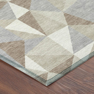 10 X 14 Geometric Ivory Silver Polyester Area Rug Washable for Indoor Outdoor Use