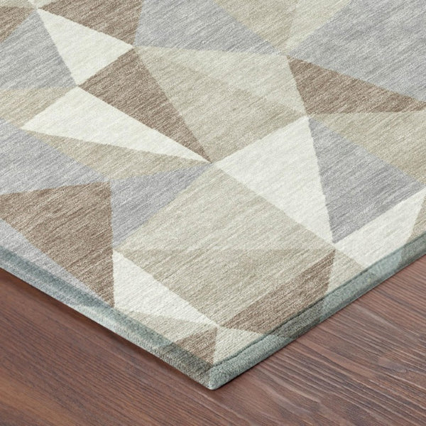 10 X 14 Geometric Ivory Silver Polyester Area Rug Washable for Indoor Outdoor Use