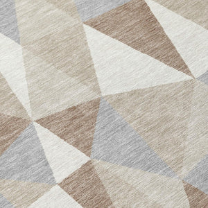 10 X 14 Geometric Ivory Silver Polyester Area Rug Washable for Indoor Outdoor Use