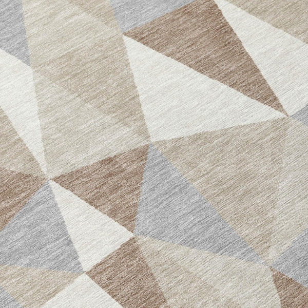 10 X 14 Geometric Ivory Silver Polyester Area Rug Washable for Indoor Outdoor Use