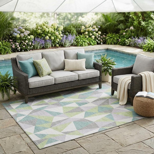 5 X 8 Geometric Polyester Area Rug Washable Indoor Outdoor Stain Resistant Mint
