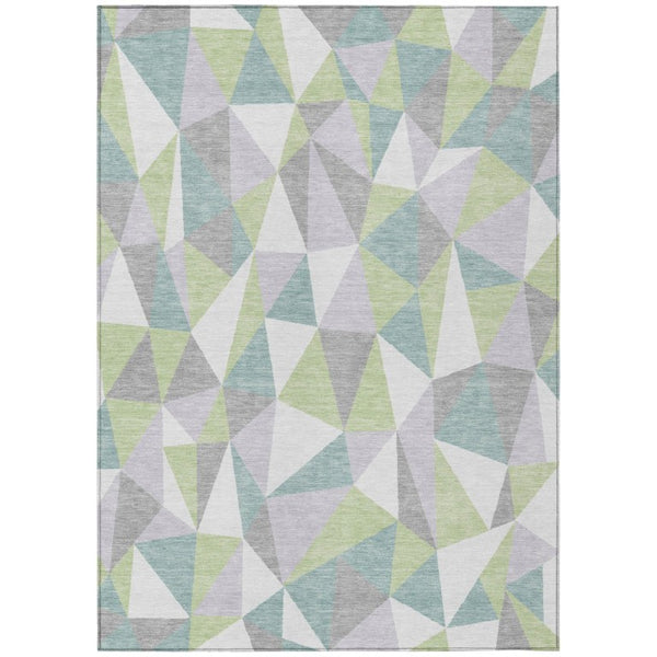 HomeRoots 5 X 8 Geometric Polyester Area Rug Washable Indoor Outdoor Stain Resistant Mint 743340