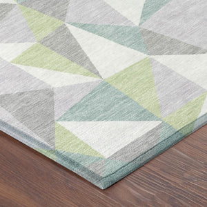 8 Ft X 10 Ft Mint Geometric Polyester Washable Rug for Patio Porch or Living Room