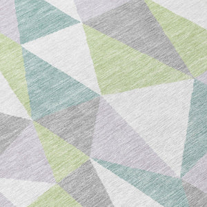 8 Ft X 10 Ft Mint Geometric Polyester Washable Rug for Patio Porch or Living Room